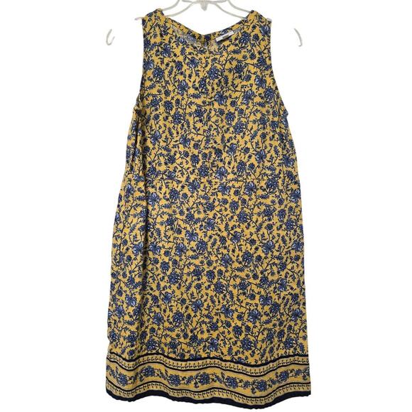 J. Jill Love 100% Linen Yellow Floral Blue Daisy Sleeveless Shift Dress Pockets - Picture 2 of 7